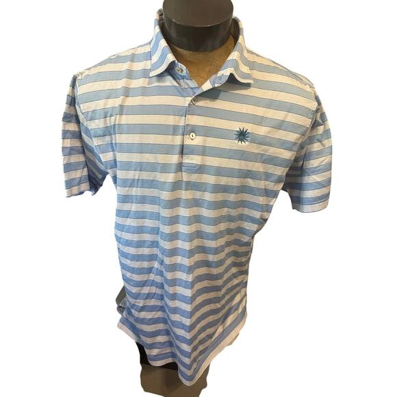 Peter Millar Mens Large Blue/White Striped Short Sleeve Polo - Picture 1 of 5